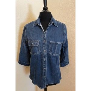 St. John's Bay Thick Stretchy Button Down Denim Shirt/Shacket- Sz MT